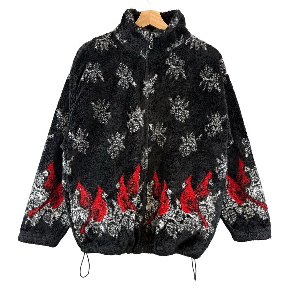 Vintage Cardinal West Coast Full Zip Fleece Sweater Jacket Bird Pine M